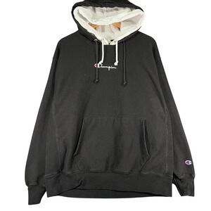 Champion Reverse Weave Double Layer Hoodie Black White Mens XL Excellent